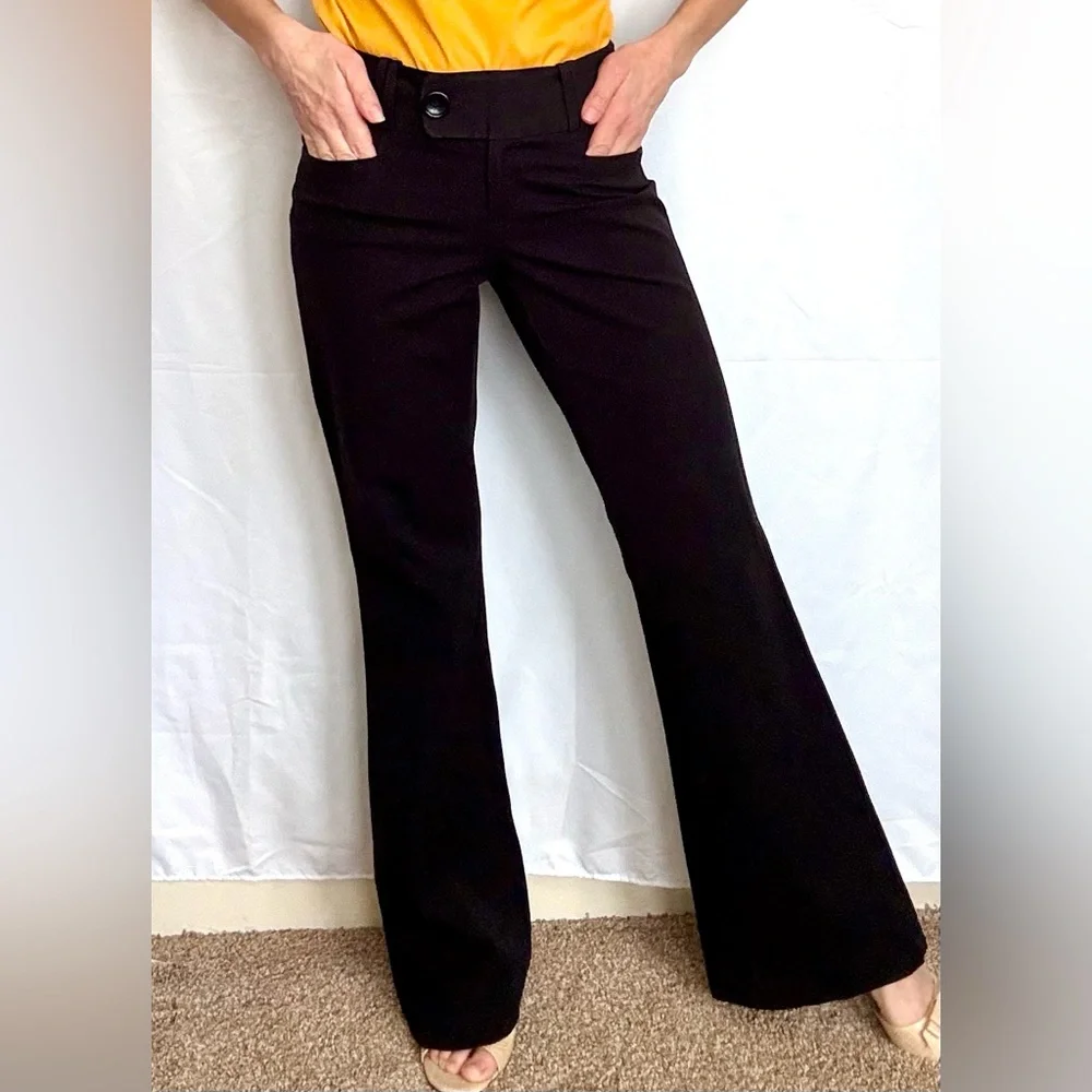 Banana Republic Martin Fit Black Boot Cut Flare Pants Large Button Tap Size 0 - Picture 1 of 11